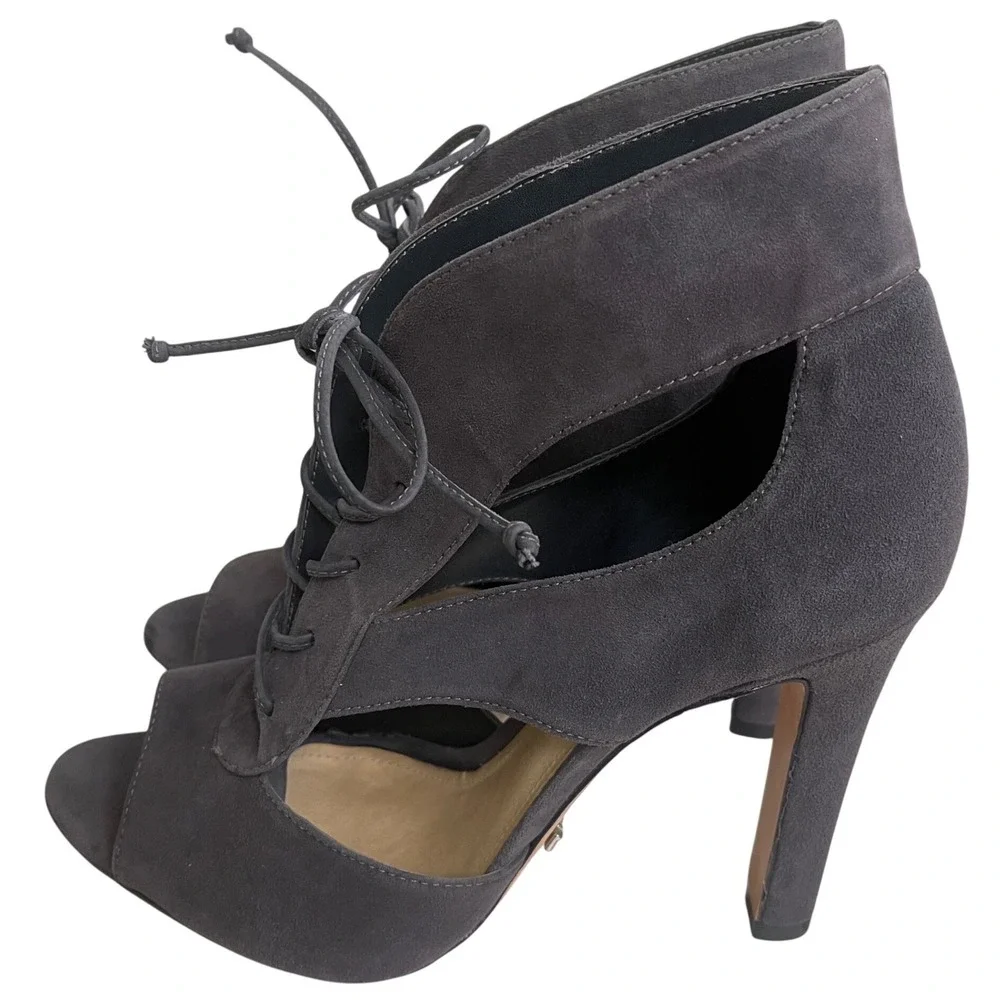 Schutz‎ Dark Gray Suede Lace Up Peep Toe Ankle Boot Heels Size 10B used 1x only!